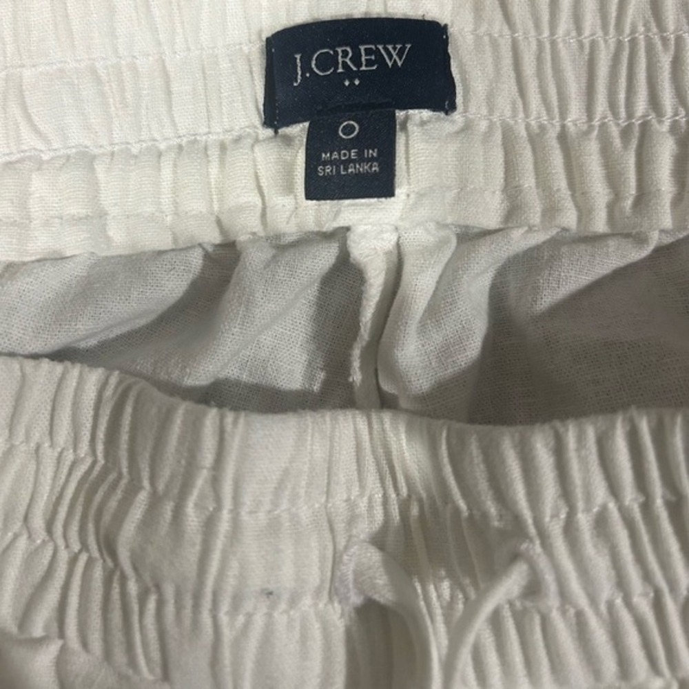 J.Crew White Linen Cotton Seaside Pant Elastic Waist Drawstring AW839 Sz 0 - Picture 3 of 5